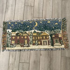 Vintage Tapestry Christmas Village Rug Table Runner 36x18